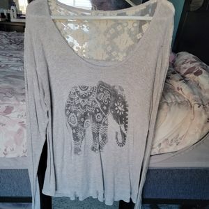 Grey elephant top with lace detail back